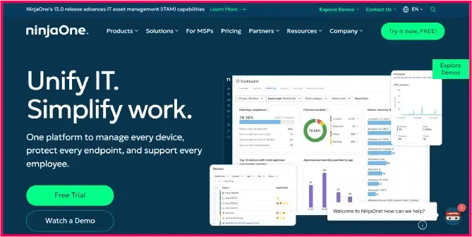NinjaOne RMM dashboard