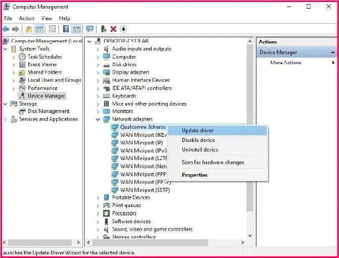 Device Manager window showing how to update your pc driver