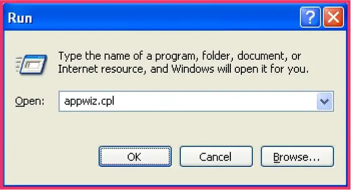 open appwiz.cpl using Run dialog box