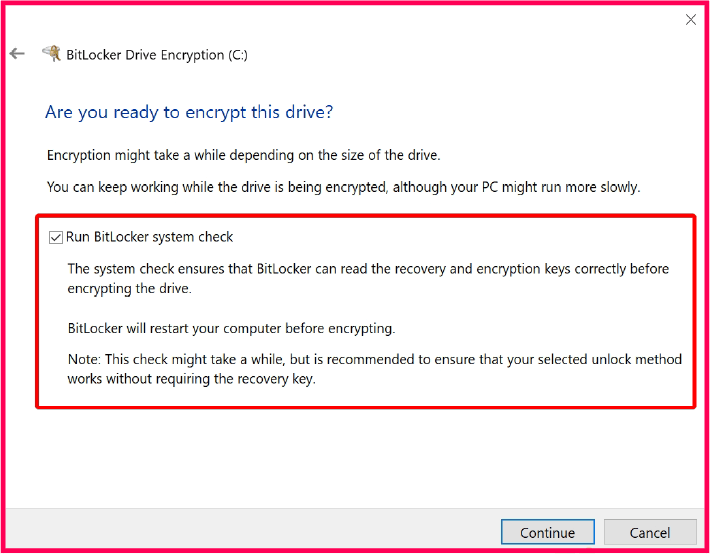 Run BitLocker system check