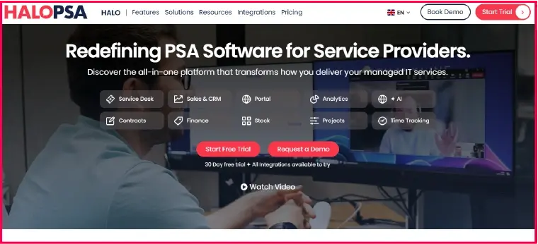 HaloPSA website home page
