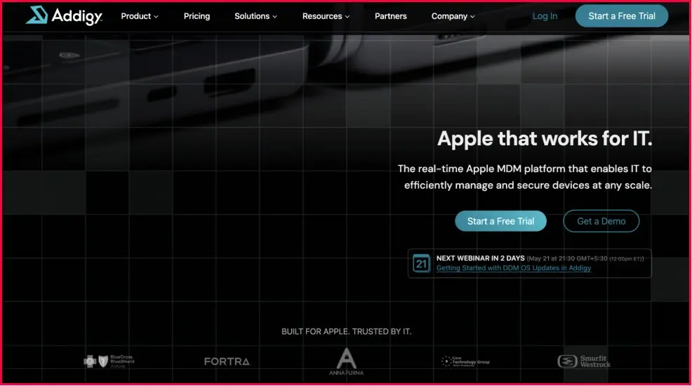 Addigy homepage.