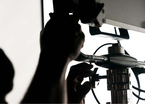 production crew rigging light