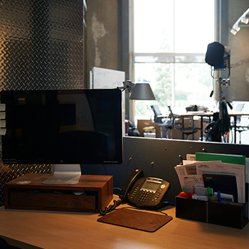 empty desk in studio film production office