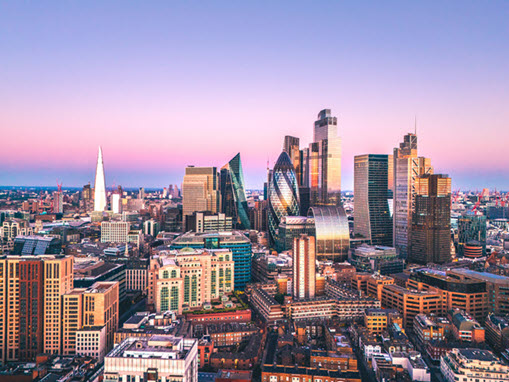 London financial district skyline representing Entertainment Partners UK production incentives and tax relief expertise
