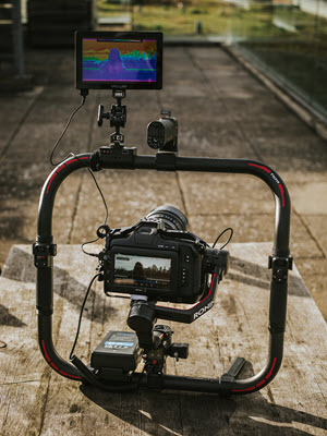 Camera rig with attached infrared monitor