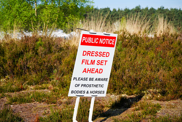 On location film set public notice signage