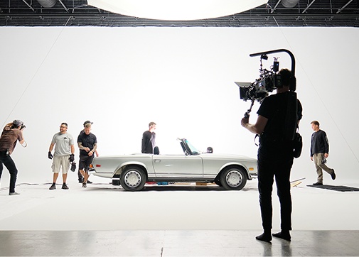 film production crew shooting on set