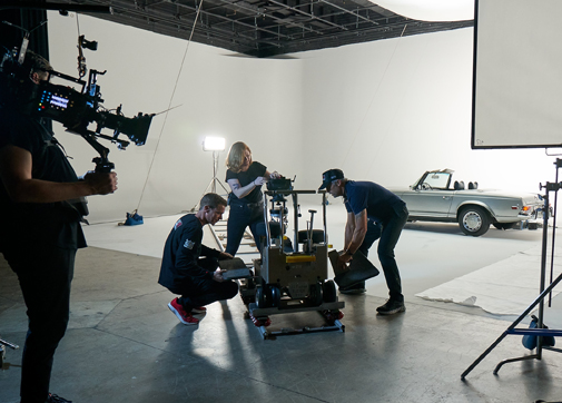 crew on set working on dolly