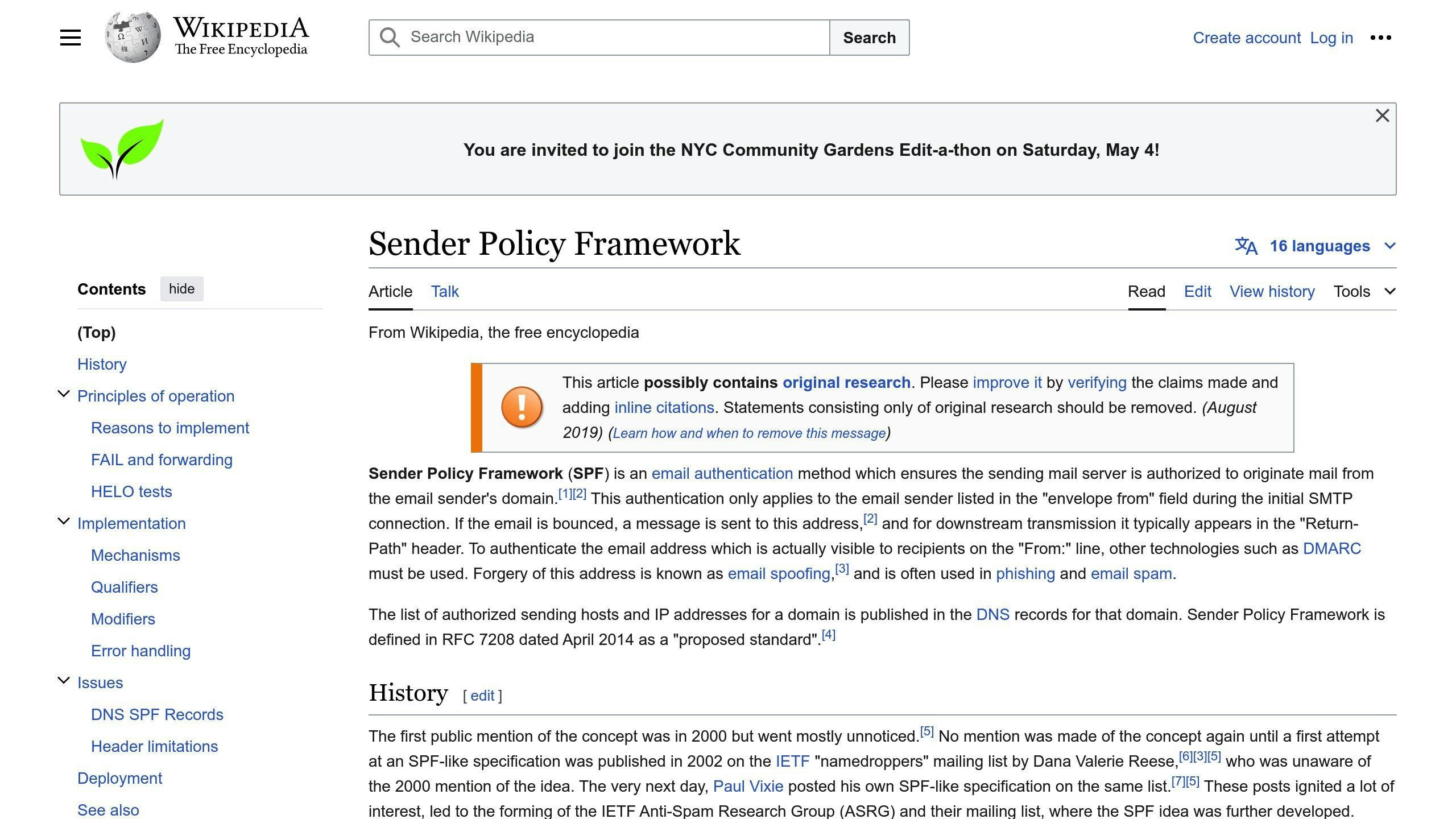 Wikipedia.org Sender Policy Framework