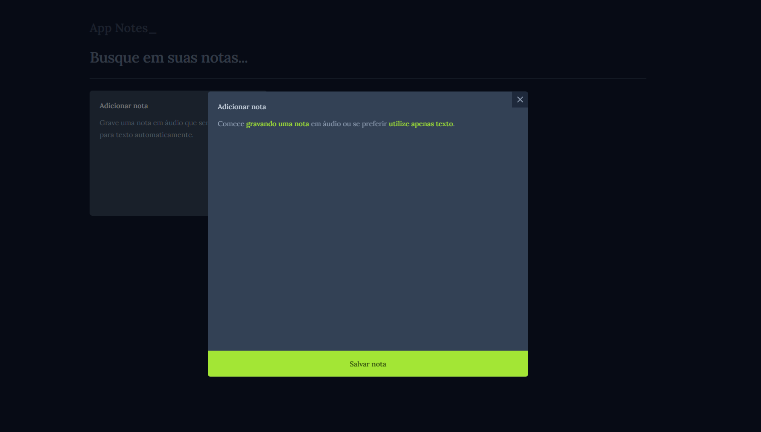 Imagem da sessão Adicionar Nota