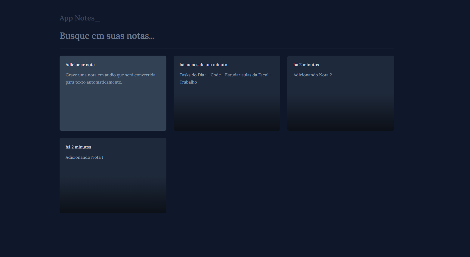 Imagem da sessão Notas Criadas