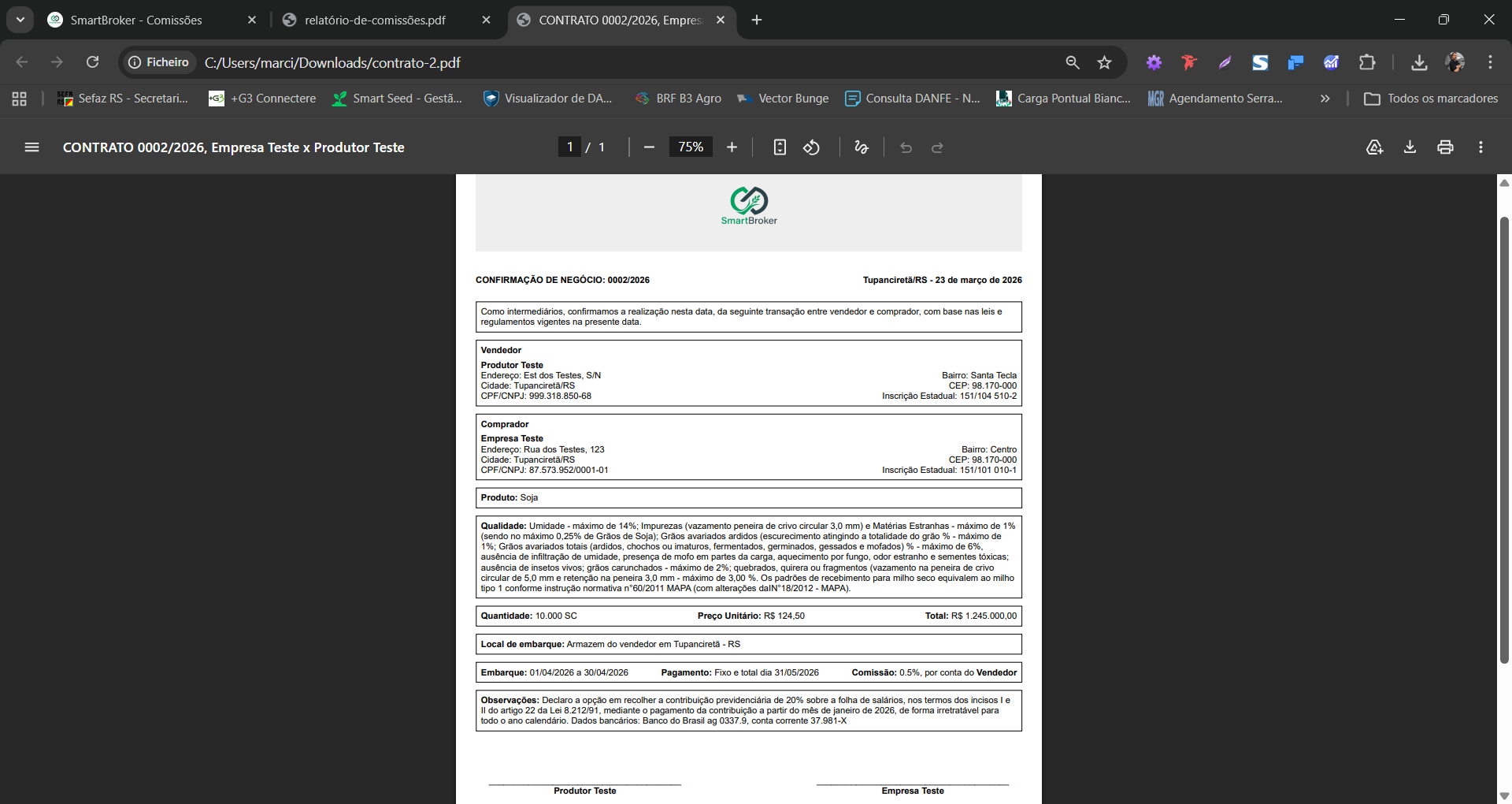 Impressão dos contratos em PDF