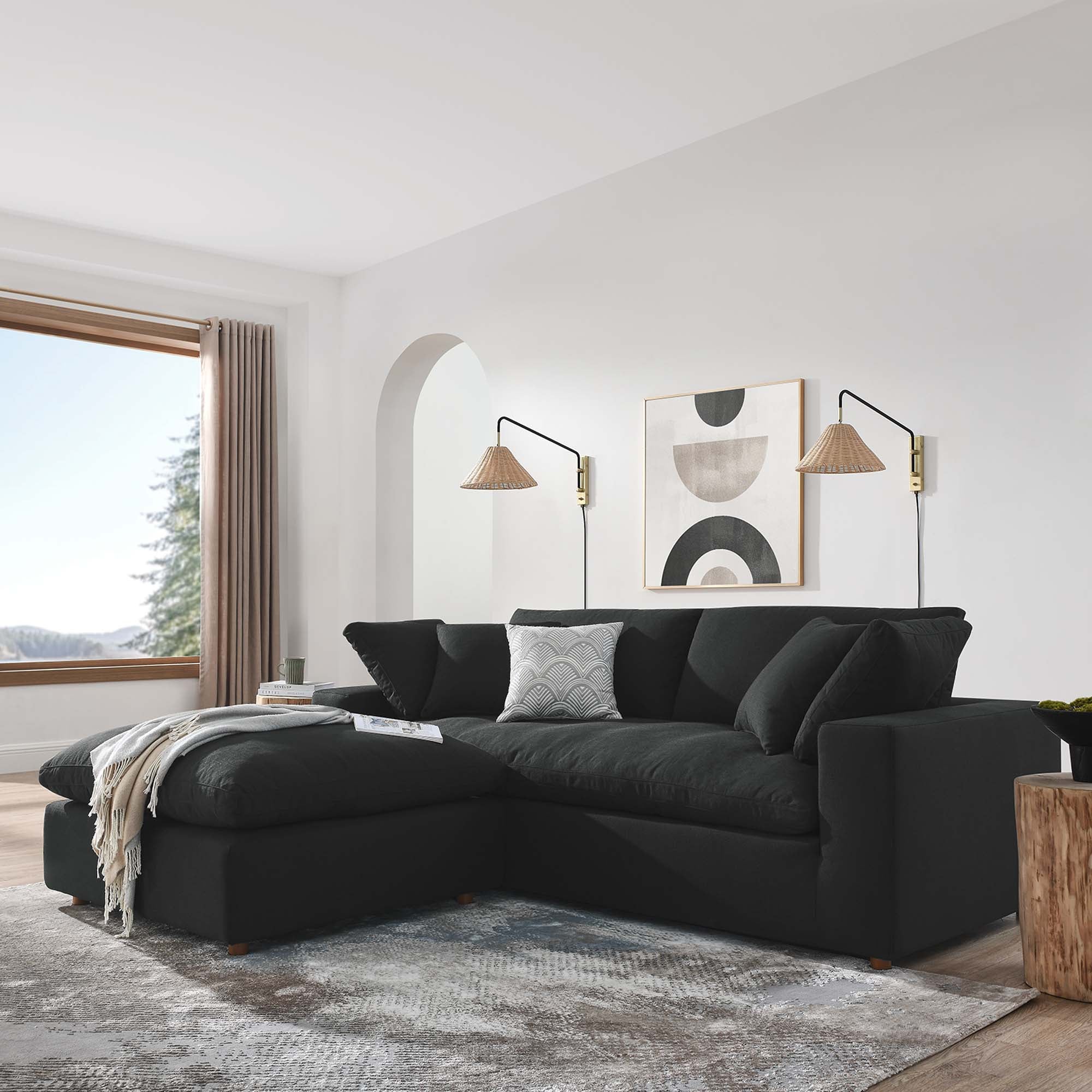 Commix Down Filled Overstuffed Sectional Sofa in Black