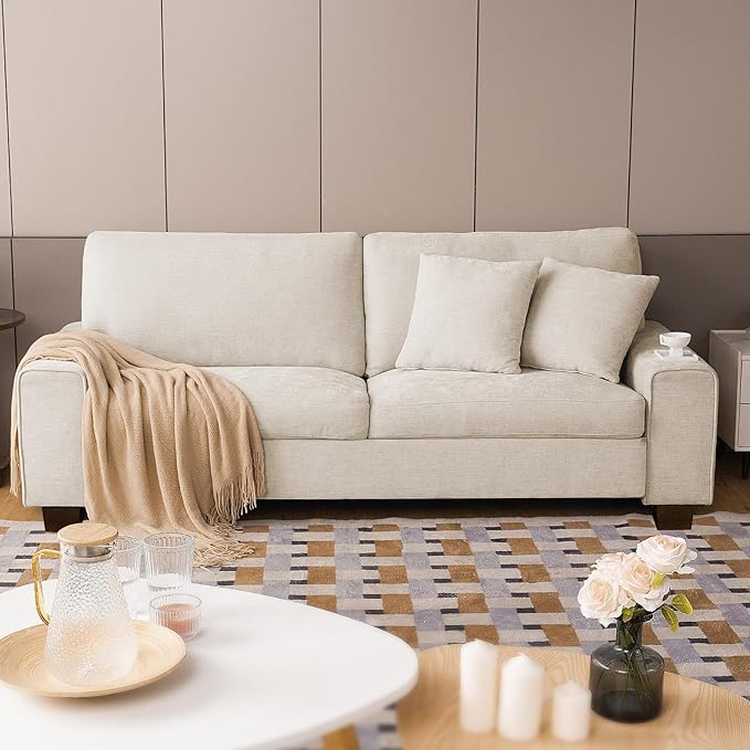 DOPEDIO Modern Loveseat Sofa for Living Room,Chenille Recliner, Removable Cover, Spring Cushions, Solid Wood Frame, Easy Assembly for Small Spaces (88.58inch，Beige)