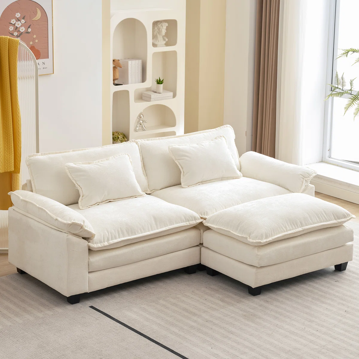 Arale 86'' Wide Comfy Cloud Couch Sectional Loveseat Sofa with Ottoman