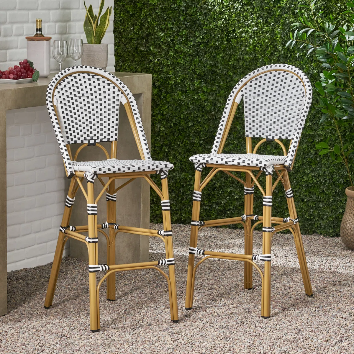 Battista Polyethylene (PE) Wicker Outdoor Stool (Set of 2)