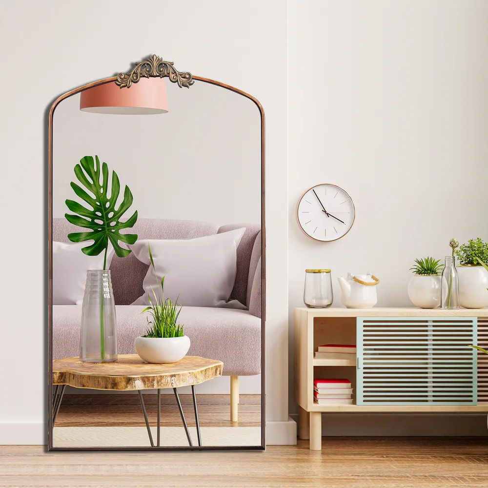 Classic Antique Arched Mirror Hanging or Leaning Against Wall. - Gold-66" x 36"