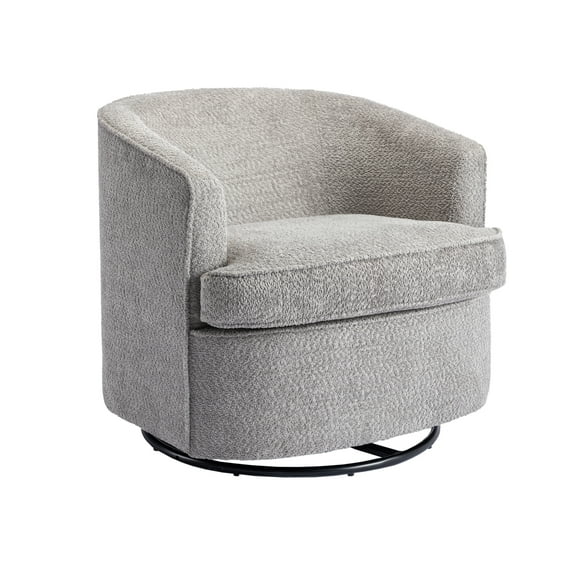 Boucle Swivel Accent Chair, 360° Rotating Upholstered Armchair with Rotating Base, Barrel Chair Club Chair for Living Room, Bedroom, Lounge, Weight Capacity 300 Lbs, Gray