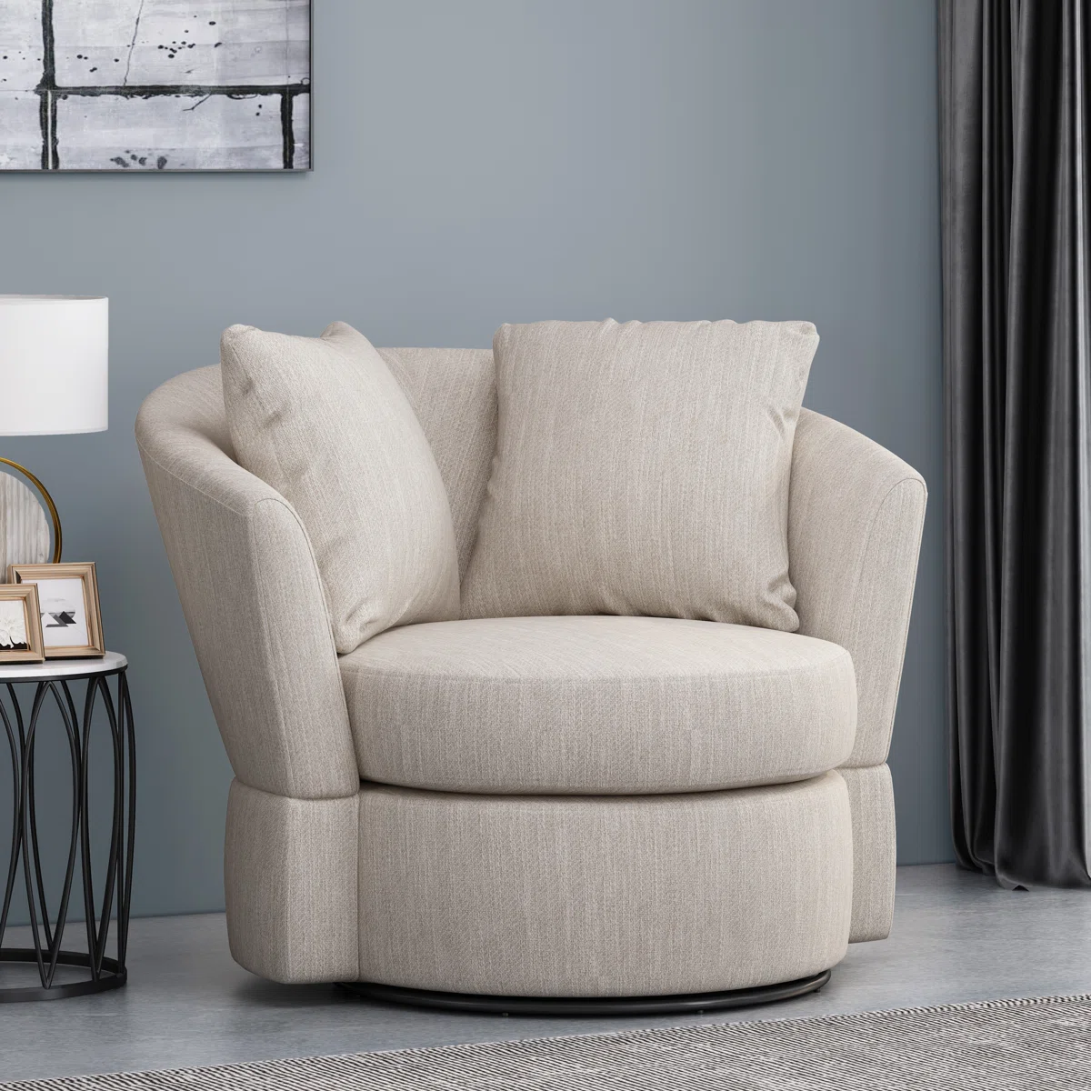 Upholstered Swivel Barrel Chair