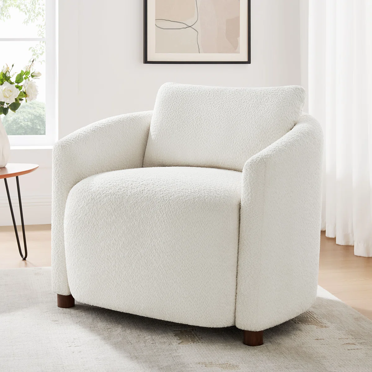 Boucle Upholstered Accent Chair For Living Room