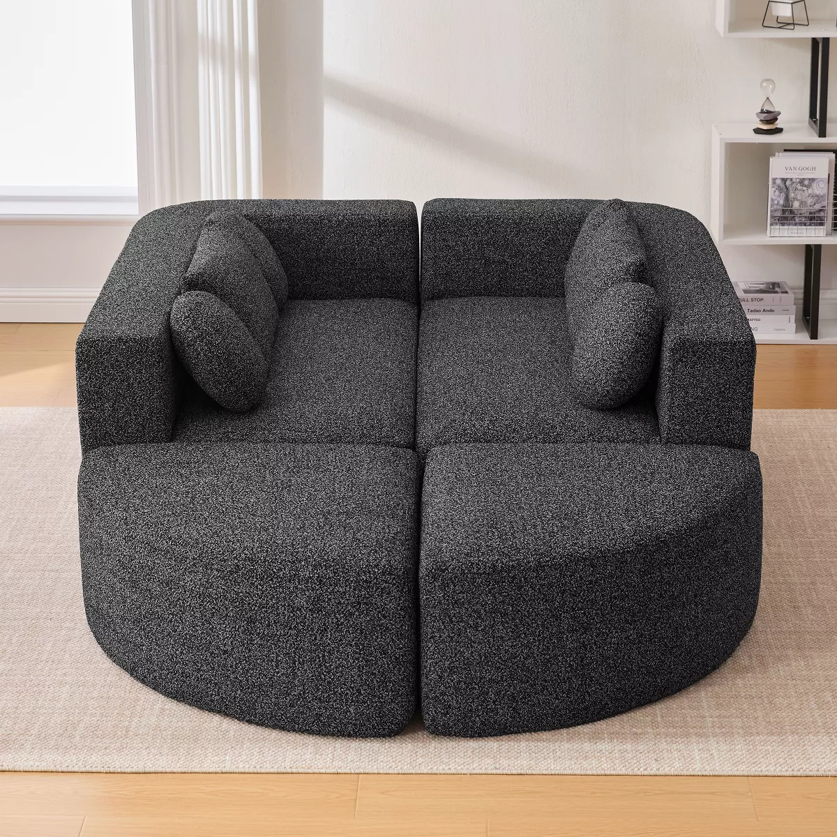 114.9" Boneless Modular Sectional Sofa, Curved Compression Couch with Deep Seats, Boucle Upholstery, Free Combination Sofa Bed for Living Room