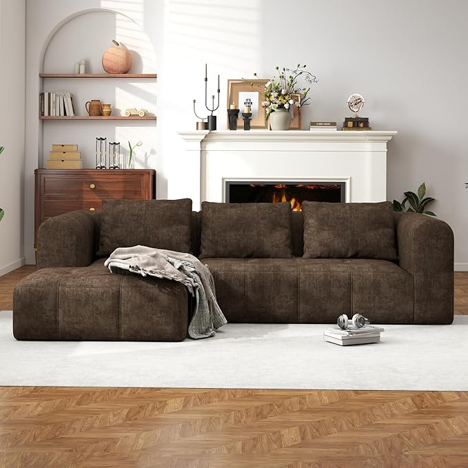 105" Modular Sectional Sofa, Boneless Couch for Living Room, Cloud Sectional Couch with Deep Seat, L-Shape Sofa, Upholstered Couches for Living Room Bedroom, No Assembly Required, Brown (Slub Fabric)