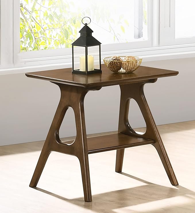 Roundhill Furniture Arona Mid-Century Modern Wood Shelf End Table, Walnut Finish