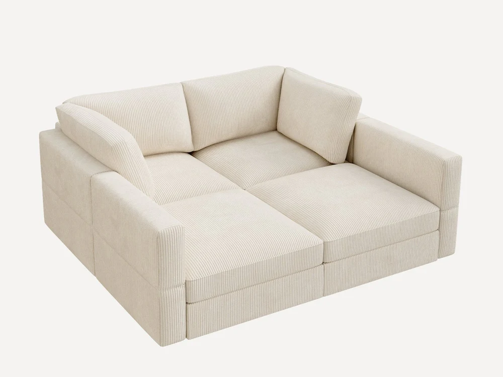 HONBAY 4-Piece Corduroy Modular Sectional Sleeper Cloud Sofa With Oversized Storage Seat