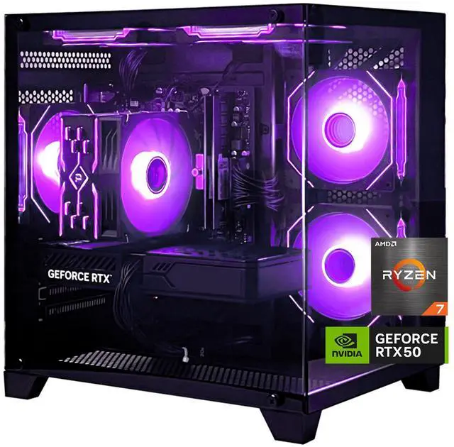 AOACE Gaming PC Desktop AMD Ryzen 7 5700X,RTX 5060 8G 32GB RAM and 1TB NVMe M.2 SSD, WiFi6E, ARGB Fan, Game Design Office console,Sea View Room Windows 11