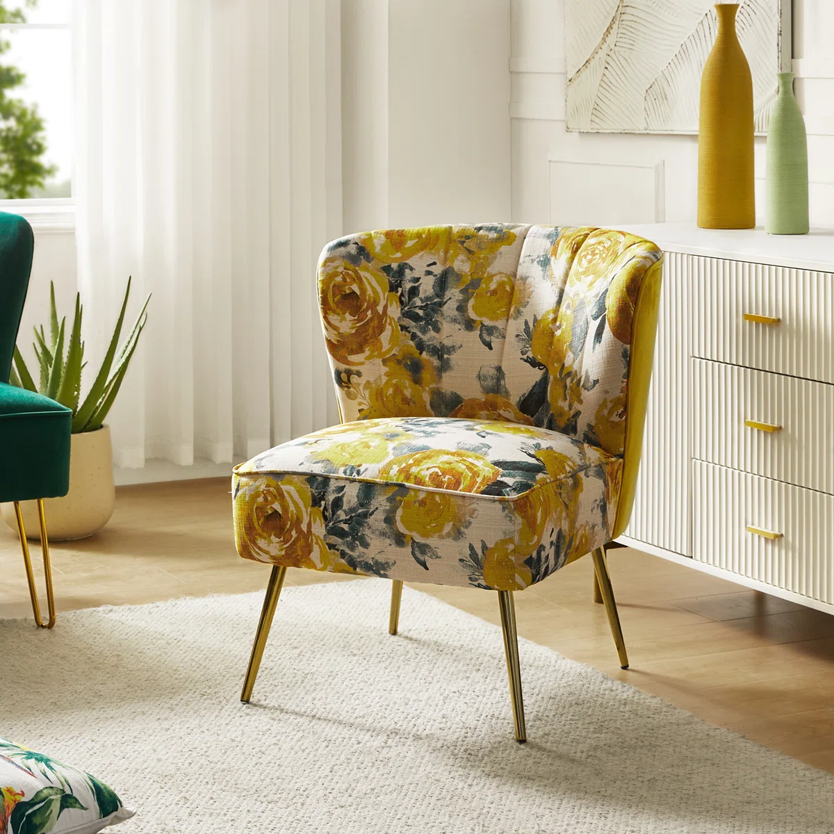 Euclid Felicia Velvet Barrel Chair with Tufted Back