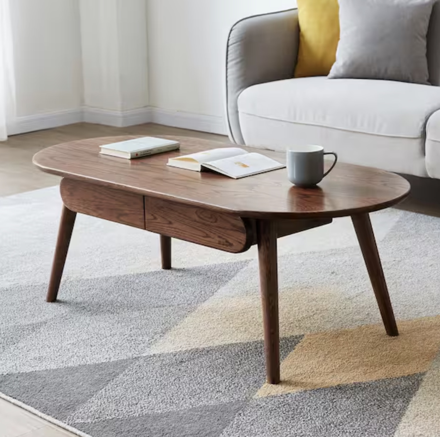 Walnut Colored Long Oval Coffee Table
