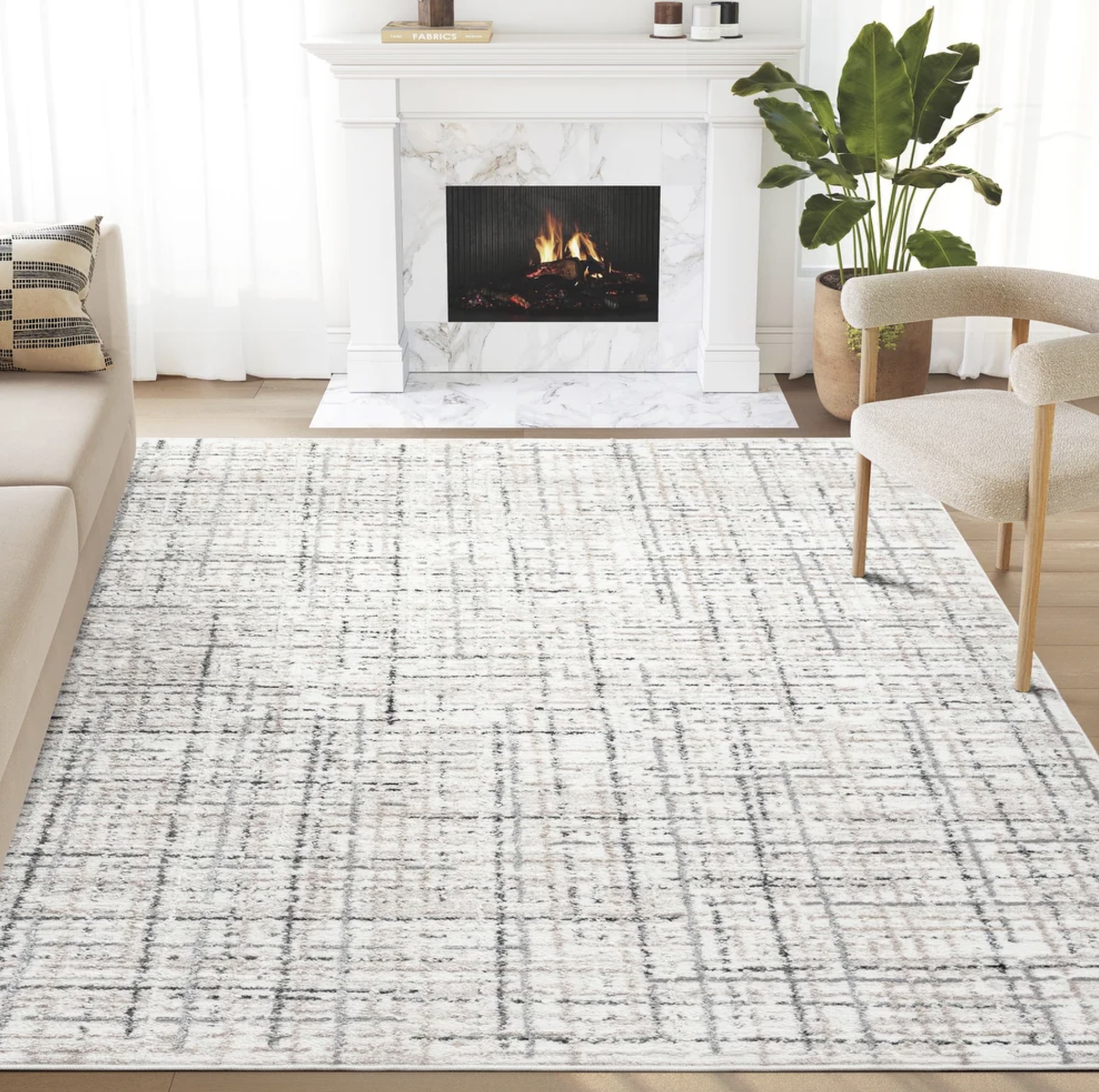 Abani Viva VIV130A Neutral Beige Grey Crosshatch Area Rug - 7'9" x 10'2"