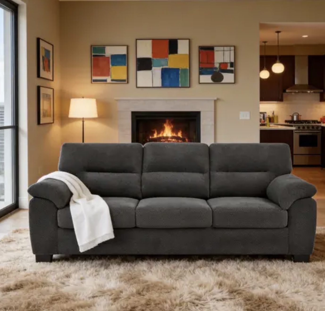81" Modern Textured Fabric 3-Seater Sofa