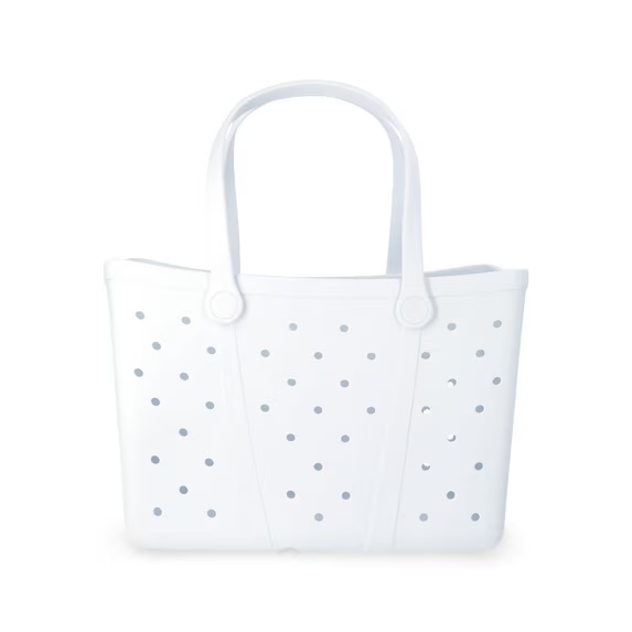 Time and Tru Women's Waterproof EVA Beach Tote Bag, White