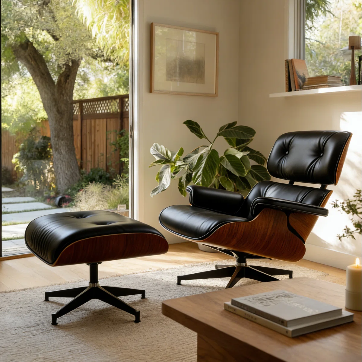 Genuine Leather Swivel Lounge Chair With Ottoman