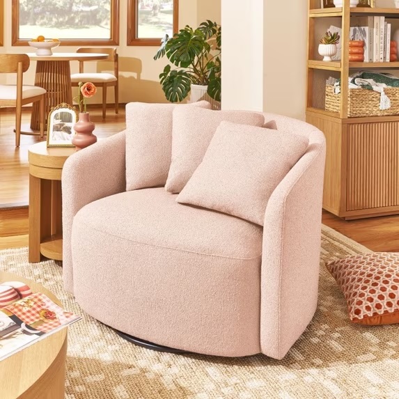 Beautiful Drew Accent Chair by Drew Barrymore, Pink Blush Boucle