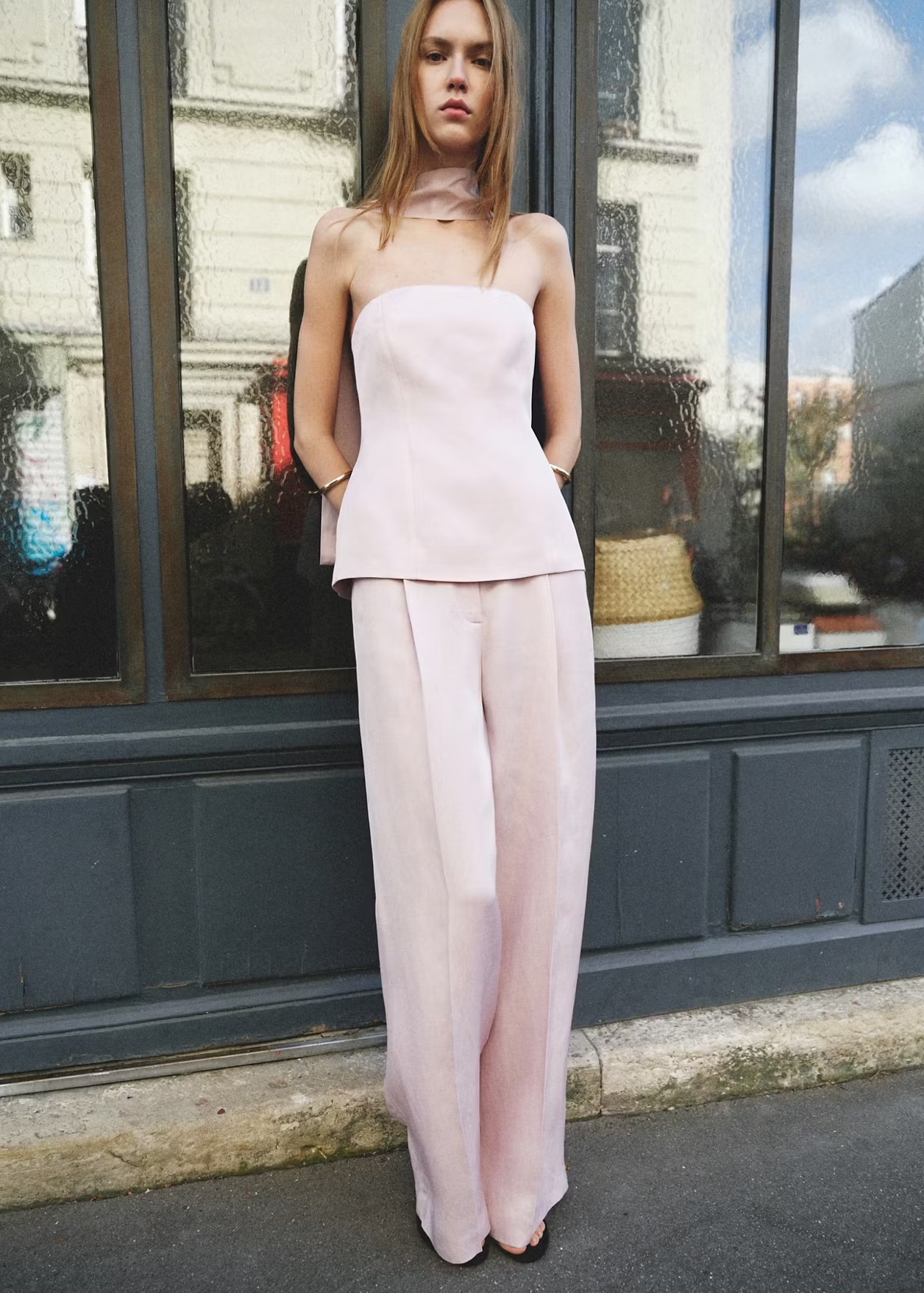 Straight-fit linen suit pants