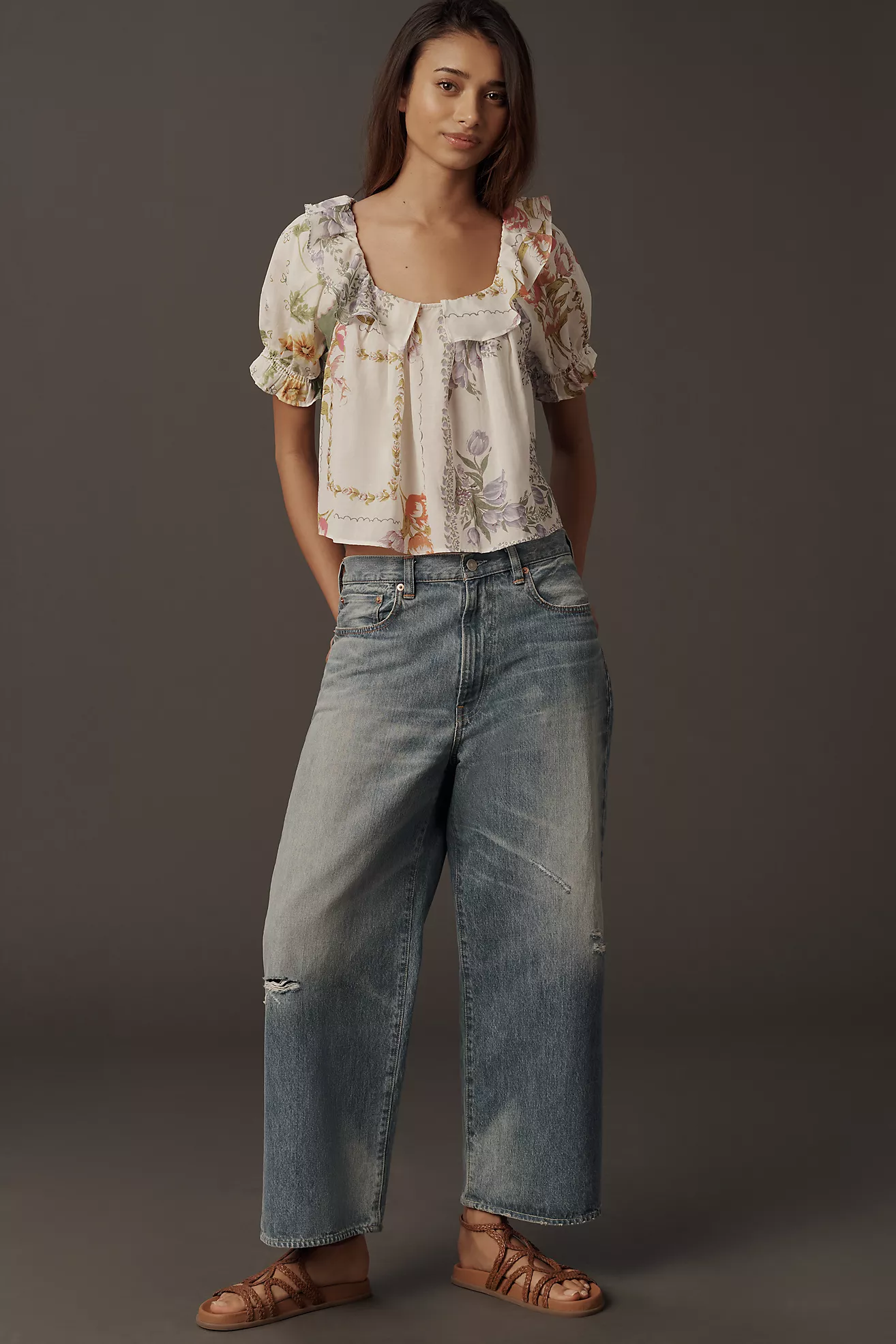 By Anthropologie Puff-Sleeve Collared Blouse