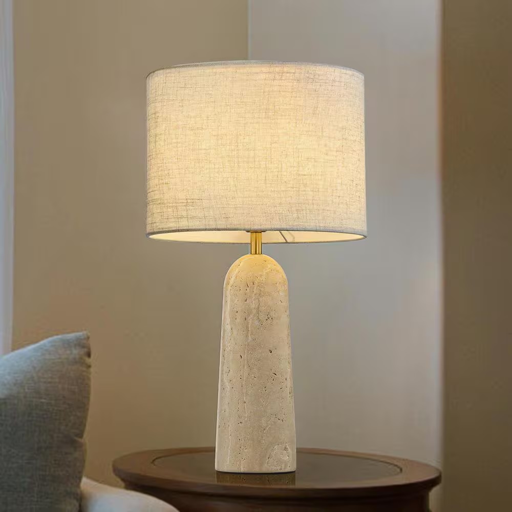 Classic Table Lamp with Natural Travetine Stone Base 