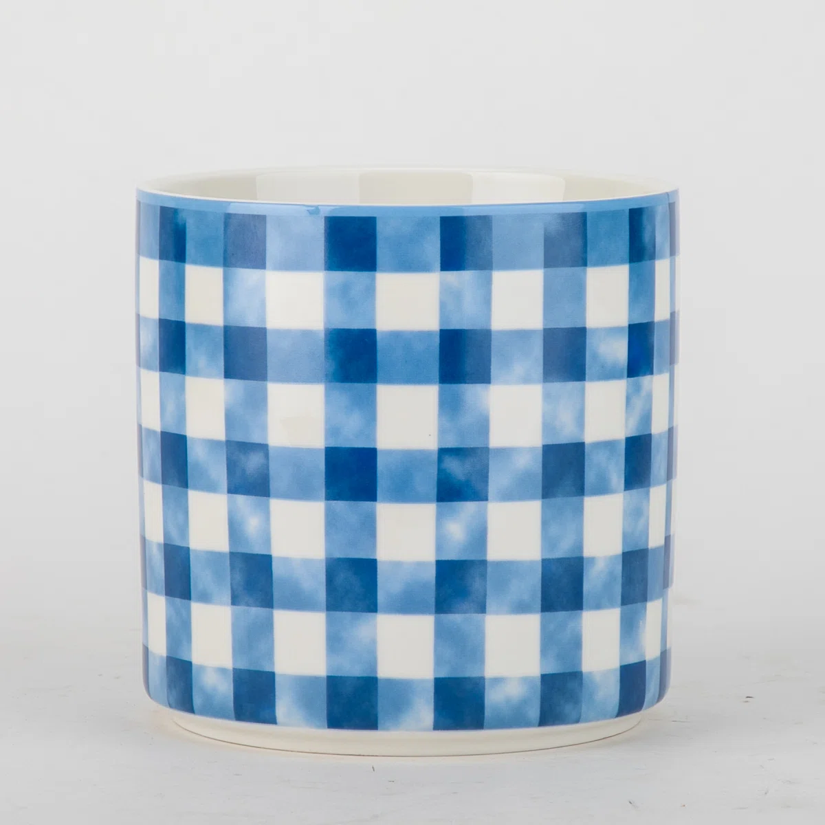Porcelain Round Planter Pot Blue Checker