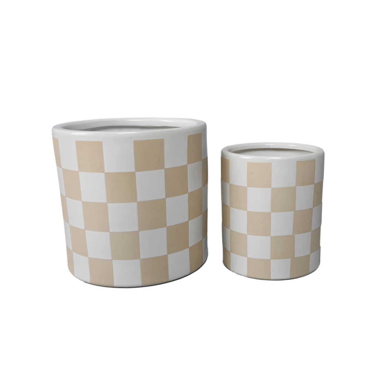 Set Of 2,8.25" & 6.25" BEIGE Checker Planter
