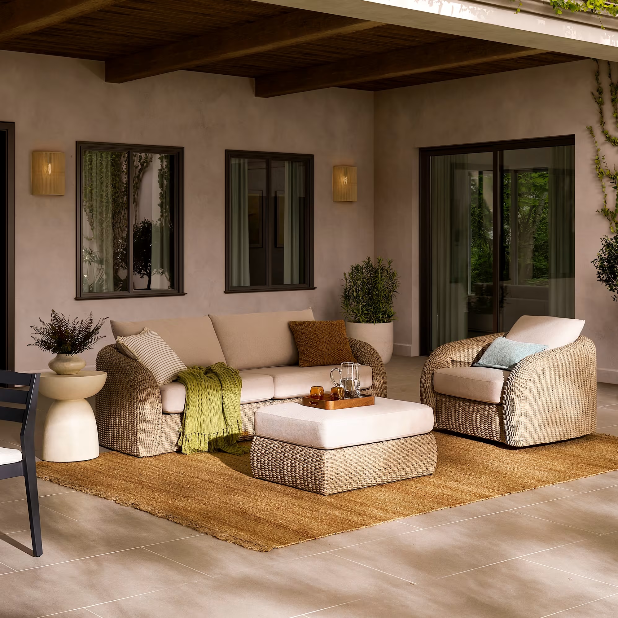 Lorna Outdoor Couch with Ottoman