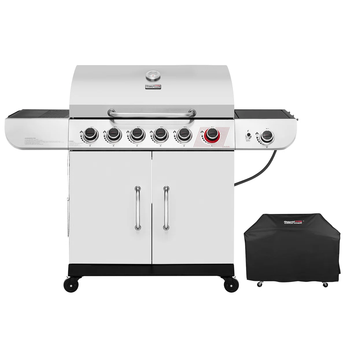 Royal Gourmet 6-Burner Gas Grill with Sear Burner and Side Burner with Cover, Silver