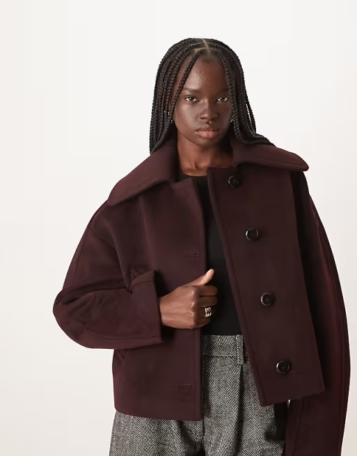 ASOS Mango short tailored jacket in burgundy