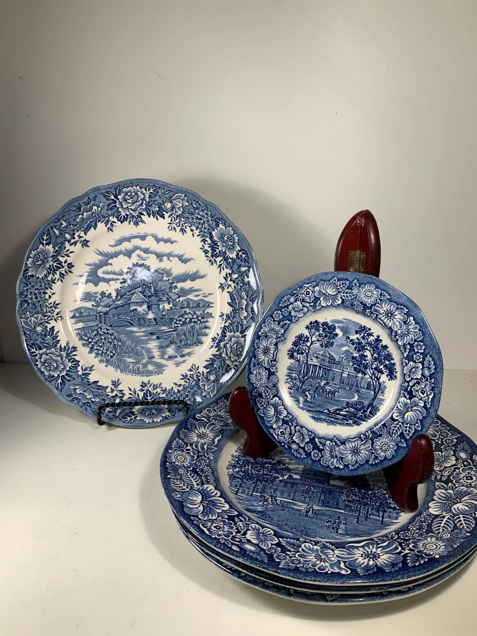 Vintage Staffordshire Ironstone Liberty Blue Independence Mall & English Village Dinner Plates
