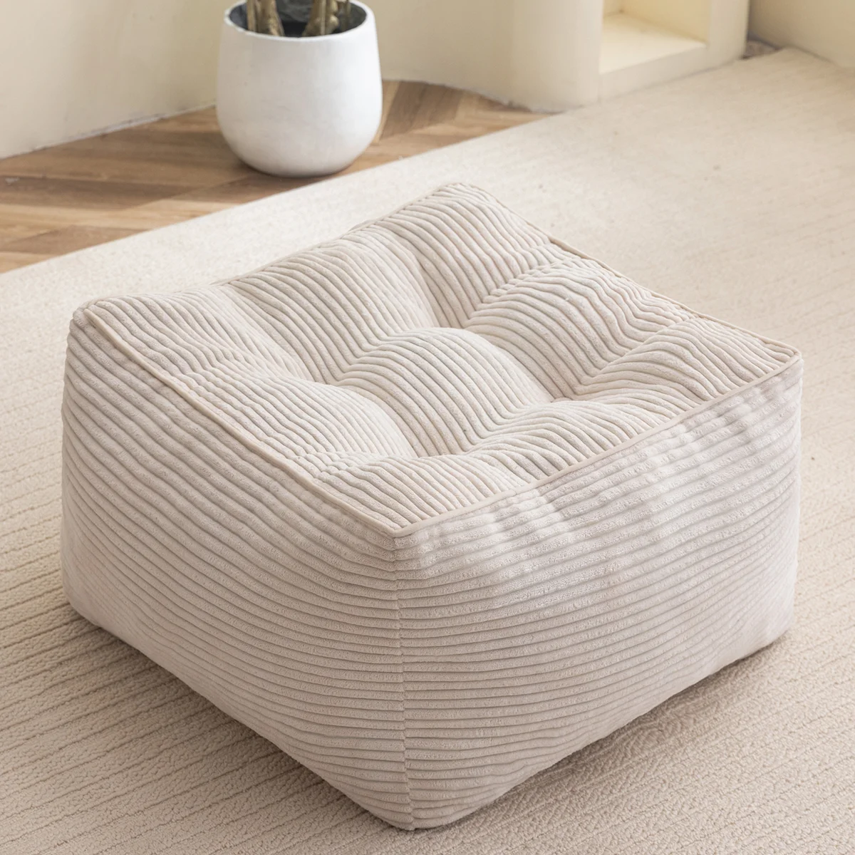 Square Corduroy Pouf Ottoman
