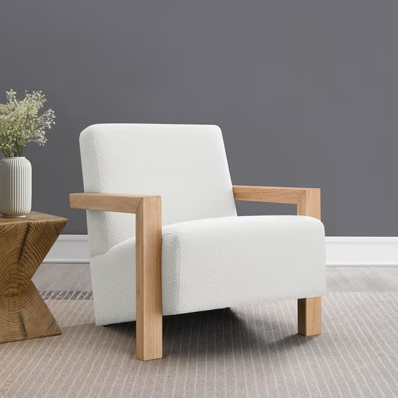 Ivory Boucle Upholstered Accent Arm Chair