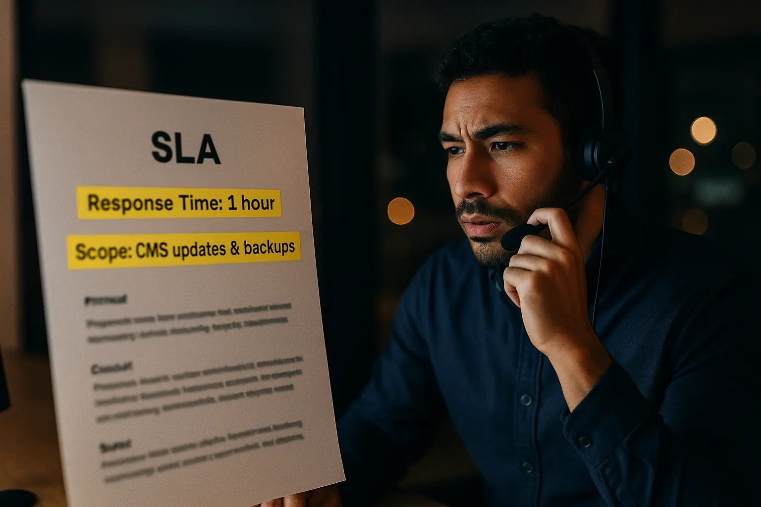 An SLA document with highlighted terms like 