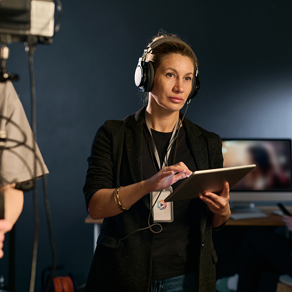 An assistant director on a film set